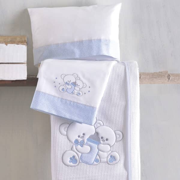 Σετ Βρεφικά Σεντόνια Κούνιας Βαμβακερά Cuddles Σιέλ 3τμχ 100x160εκ. Rythmos